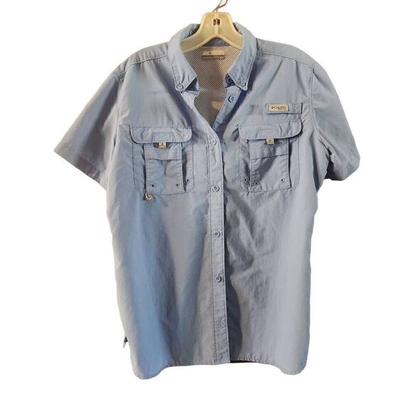 Columbia PFG medium double pocket button-down light blue shirt mens/women's - Picture 3 of 11